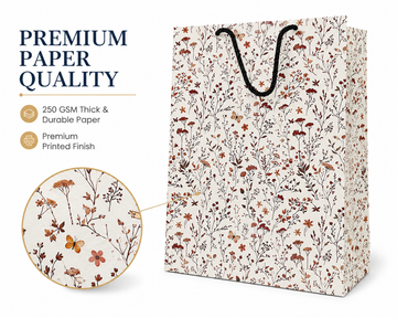 Premium Floral Printed Paper Gift Bag with Rope Handles | Luxury Shopping & Return Gift Bag | Reusable Boutique Packaging Bag | 31 x 26.5 x 14 Inch
