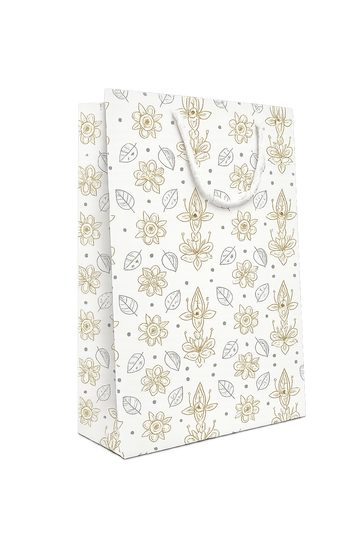 Premium Floral Printed Paper Gift Bag with White Rope Handles | Luxury Shopping, Gift & Boutique Packaging Bag | Reusable Premium Paper Carry Bag | 31 x 26.5 x 14 cm
