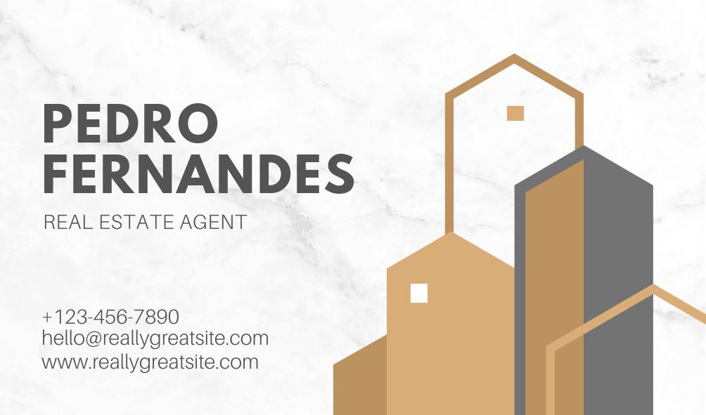 Gold and Brown Modern Geometric Real Estate Business Card 