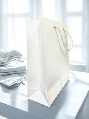 Custom Printed Paper Shopping Bag with Logo | Premium White Carry Bag with Rope Handles | 6 × 6 × 3 Inch